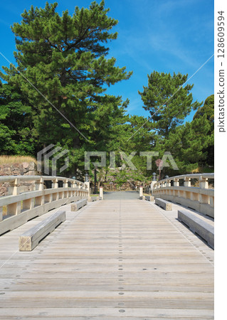 島根縣松江市的國寶松江城和春天的堀川 島根縣松江市的國寶松江城和春天的堀川 128609594