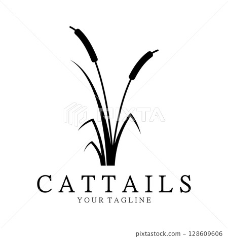 cattails or river reed grass plant logo design, aquatic plants, swamp, wild grass vector cattails or river reed grass plant logo design, aquatic plants, swamp, wild grass vector 128609606