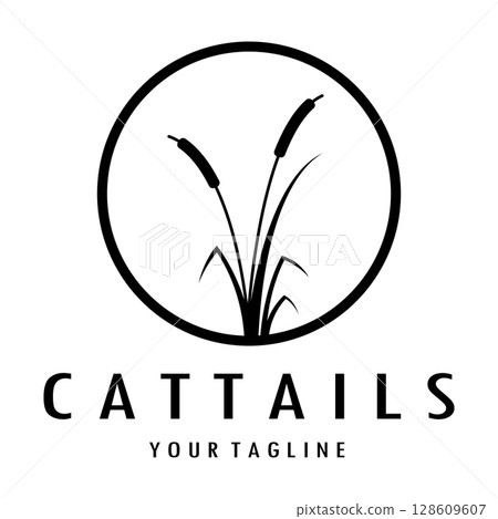cattails or river reed grass plant logo design, aquatic plants, swamp, wild grass vector cattails or river reed grass plant logo design, aquatic plants, swamp, wild grass vector 128609607