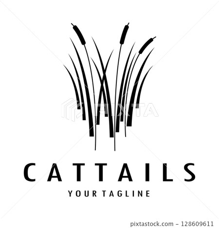 cattails or river reed grass plant logo design, aquatic plants, swamp, wild grass vector cattails or river reed grass plant logo design, aquatic plants, swamp, wild grass vector 128609611