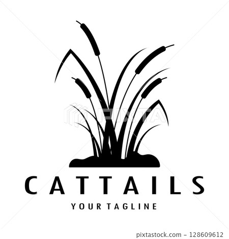 cattails or river reed grass plant logo design, aquatic plants, swamp, wild grass vector 128609612