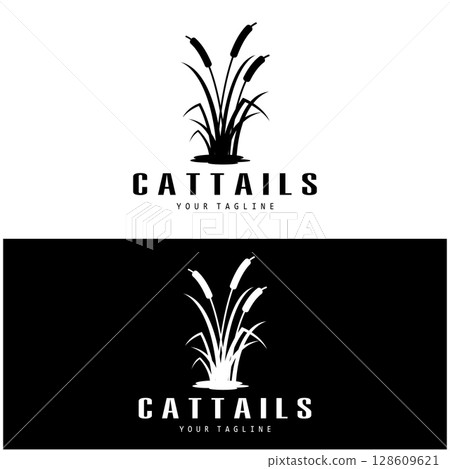 cattails or river reed grass plant logo design, aquatic plants, swamp, wild grass vector 128609621