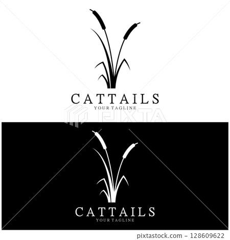 cattails or river reed grass plant logo design, aquatic plants, swamp, wild grass vector 128609622