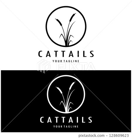 cattails or river reed grass plant logo design, aquatic plants, swamp, wild grass vector 128609623