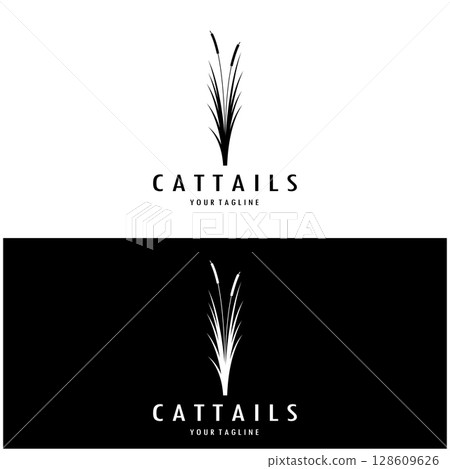 cattails or river reed grass plant logo design, aquatic plants, swamp, wild grass vector cattails or river reed grass plant logo design, aquatic plants, swamp, wild grass vector 128609626
