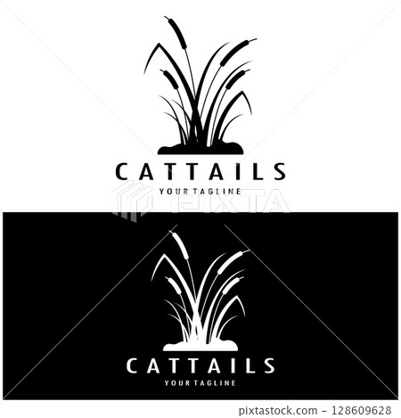 cattails or river reed grass plant logo design, aquatic plants, swamp, wild grass vector 128609628