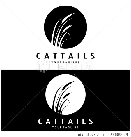 cattails or river reed grass plant logo design, aquatic plants, swamp, wild grass vector cattails or river reed grass plant logo design, aquatic plants, swamp, wild grass vector 128609629
