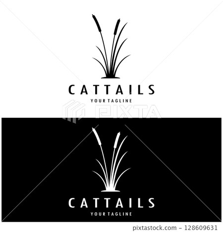 cattails or river reed grass plant logo design, aquatic plants, swamp, wild grass vector 128609631