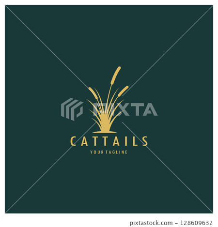 cattails or river reed grass plant logo design, aquatic plants, swamp, wild grass vector 128609632