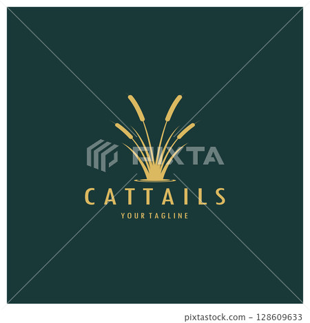 cattails or river reed grass plant logo design, aquatic plants, swamp, wild grass vector cattails or river reed grass plant logo design, aquatic plants, swamp, wild grass vector 128609633
