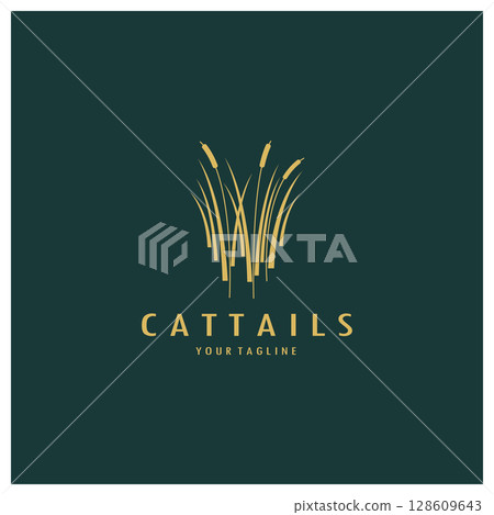 cattails or river reed grass plant logo design, aquatic plants, swamp, wild grass vector 128609643