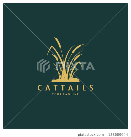 cattails or river reed grass plant logo design, aquatic plants, swamp, wild grass vector 128609644