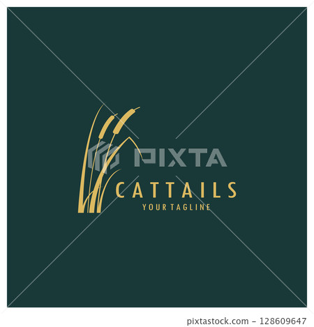 cattails or river reed grass plant logo design, aquatic plants, swamp, wild grass vector cattails or river reed grass plant logo design, aquatic plants, swamp, wild grass vector 128609647