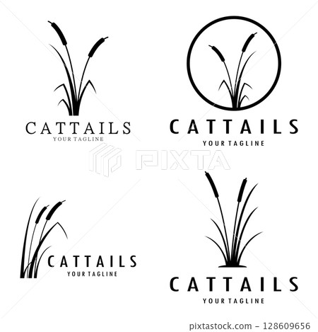 cattails or river reed grass plant logo design, aquatic plants, swamp, wild grass vector cattails or river reed grass plant logo design, aquatic plants, swamp, wild grass vector 128609656