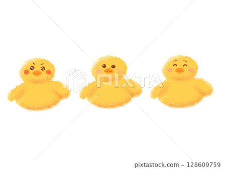 黃色小雞和小雞的水彩插圖 黃色小雞和小雞的水彩插圖 128609759