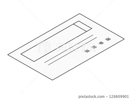 A black and white line drawing isometric illustration icon of a ballot used in an election 128609901