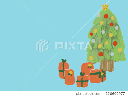 Christmas card with light blue background (tree and presents) Christmas card with light blue background (tree and presents) 128609977