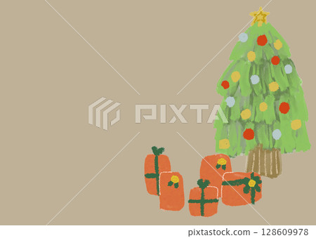 Brown background Christmas card (tree and presents) Brown background Christmas card (tree and presents) 128609978