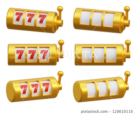 Cartoon Style Casino Golden Slot Machine Reels 3D graphic 128610118