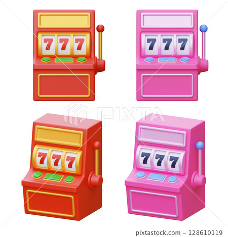 Cartoon Style Casino Gambling Game Slot Machines 3D graphic 128610119