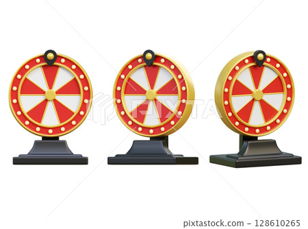 Cartoon Style Casino Game Prize Wheel with Red and White Segments 3D graphic 128610265