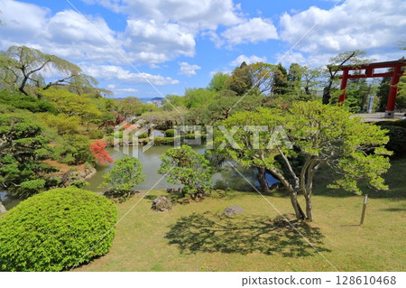 宮城縣鹽釜市鹽釜神社的日本花園 宮城縣鹽釜市鹽釜神社的日本花園 128610468
