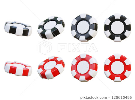 cartoon Style casino gambling poker token chips 3D graphic 128610496