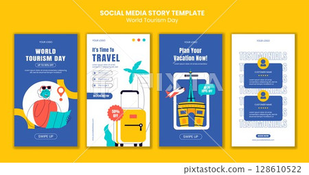 Flat Style Cartoon Illustration for World Tourism Day Social Media Post Stories Template Flat Style Cartoon Illustration for World Tourism Day Social Media Post Stories Template 128610522