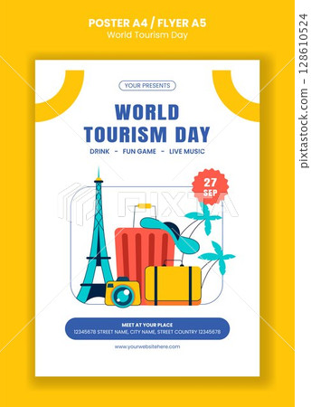Flat Cartoon Illustration Celebrating World Tourism Day for Flyer Online Posts and Promotions Flat Cartoon Illustration Celebrating World Tourism Day for Flyer Online Posts and Promotions 128610524