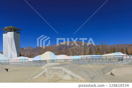 Modern bike park and climbing wall in Lhasa city,Tibet, China 128610534