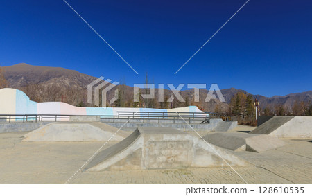 Modern bike park and climbing wall in Lhasa city,Tibet, China Modern bike park and climbing wall in Lhasa city,Tibet, China 128610535