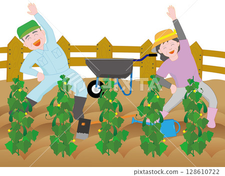 Elderly couple having fun gardening 128610722