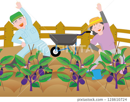Elderly couple having fun gardening 128610724