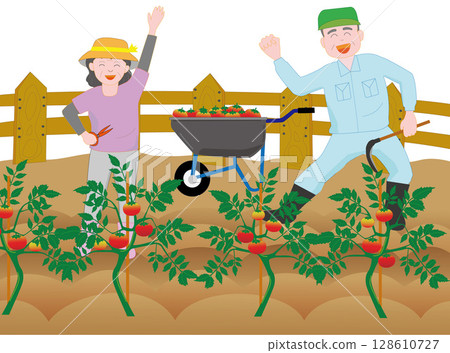 Elderly couple having fun gardening 128610727