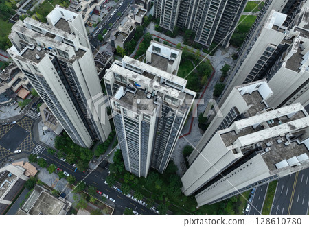 Aerial view of Tianfu New Area landscape in Chengdu city, China 128610780