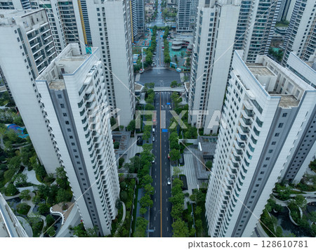 Aerial view of Tianfu New Area landscape in Chengdu city, China Aerial view of Tianfu New Area landscape in Chengdu city, China 128610781