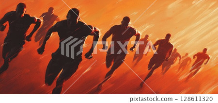 Energetic Marathon Race with Athletes Running Forward 128611320