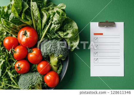 Fresh Ingredients with Nutrition Checklist Plan 128611346