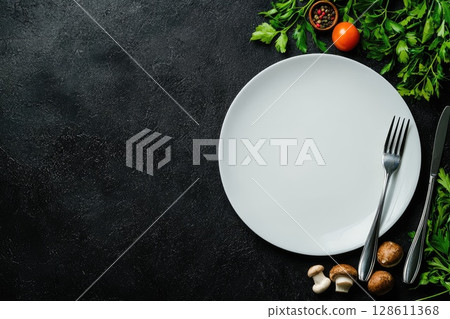 Fresh Ingredients for Cooking on Black Background 128611368