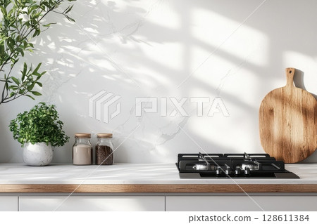 Modern Minimalist Kitchen with Organic Elements 128611384