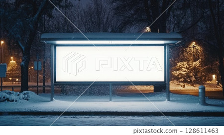 Blank Billboard at Night in Winter Setting 128611463