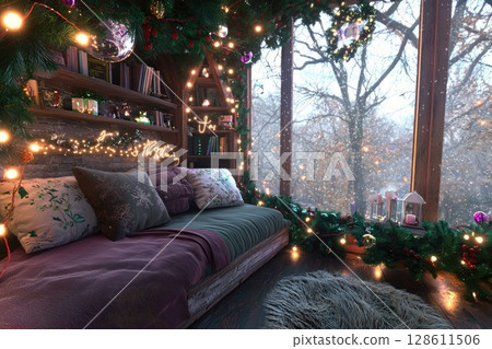 A room with a bed and a window 128611506