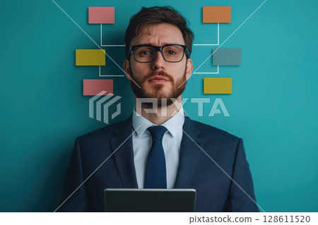 Businessman Using Tablet to Display Hierarchical Structure 128611520
