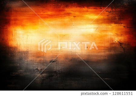 A painting of a burnt orange background with a black and white foreground A painting of a burnt orange background with a black and white foreground 128611551