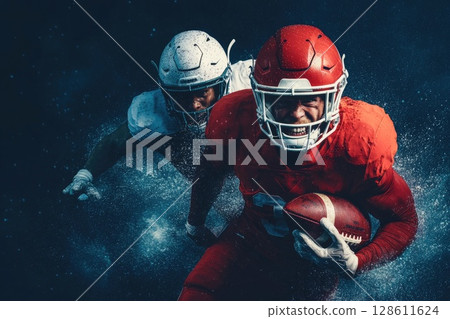 Intense Football Tackle Frozen in Motion 128611624