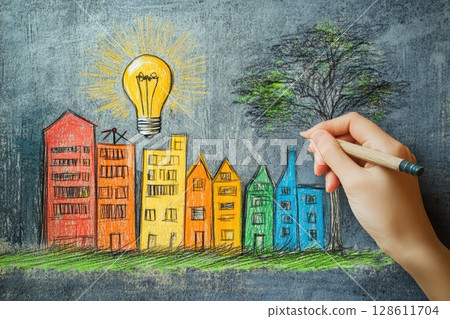 Sustainable Urban Plan Hand Drawing Concept Sustainable Urban Plan Hand Drawing Concept 128611704