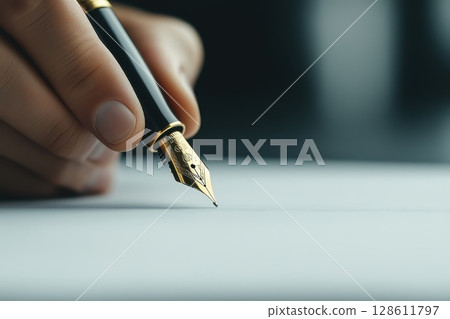 A person is writing with a pen on a piece of paper A person is writing with a pen on a piece of paper 128611797