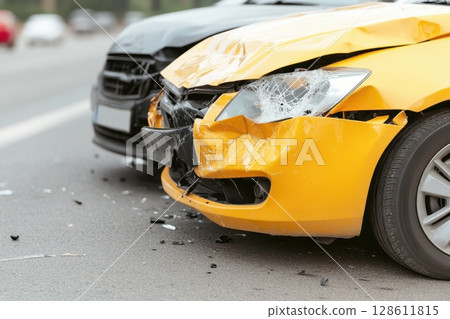 Minor Collision of Two Cars on the Road 128611815