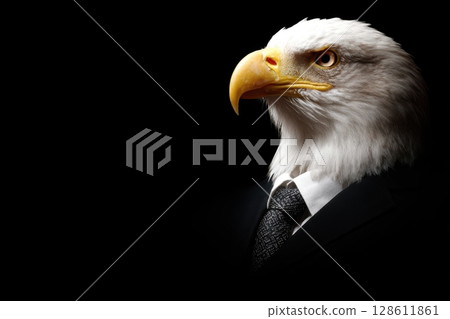 A bald eagle wearing a suit and tie A bald eagle wearing a suit and tie 128611861