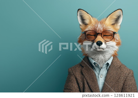 Dapper Fox in Tailored Business Suit and Glasses Dapper Fox in Tailored Business Suit and Glasses 128611921